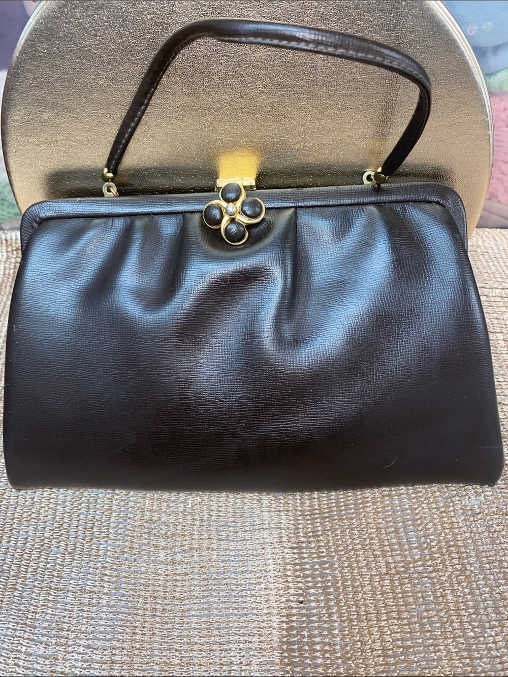 Vintage 1960s-Millay- Chocolate Brown - gold tone clasp Top Handle Handbag - S